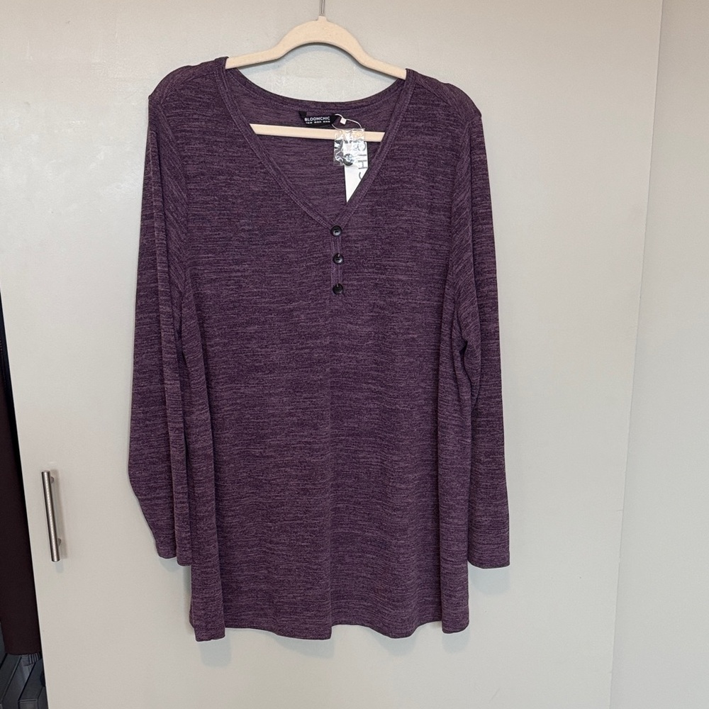 BloomChic Deep Purple Buttoned Long Sleeve Top